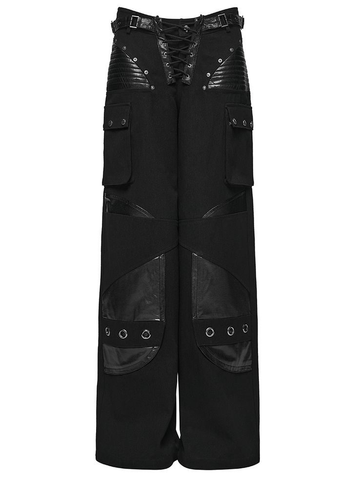 Black Gothic Punk Low-Waist Wide-Leg Pants for Women