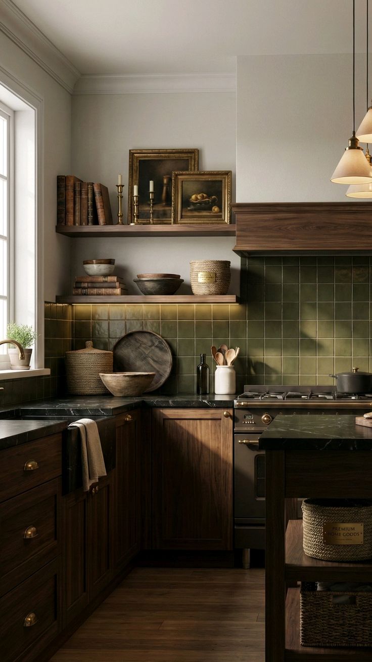 Step into a dramatic Italian Kitchen infused with Dark Acade