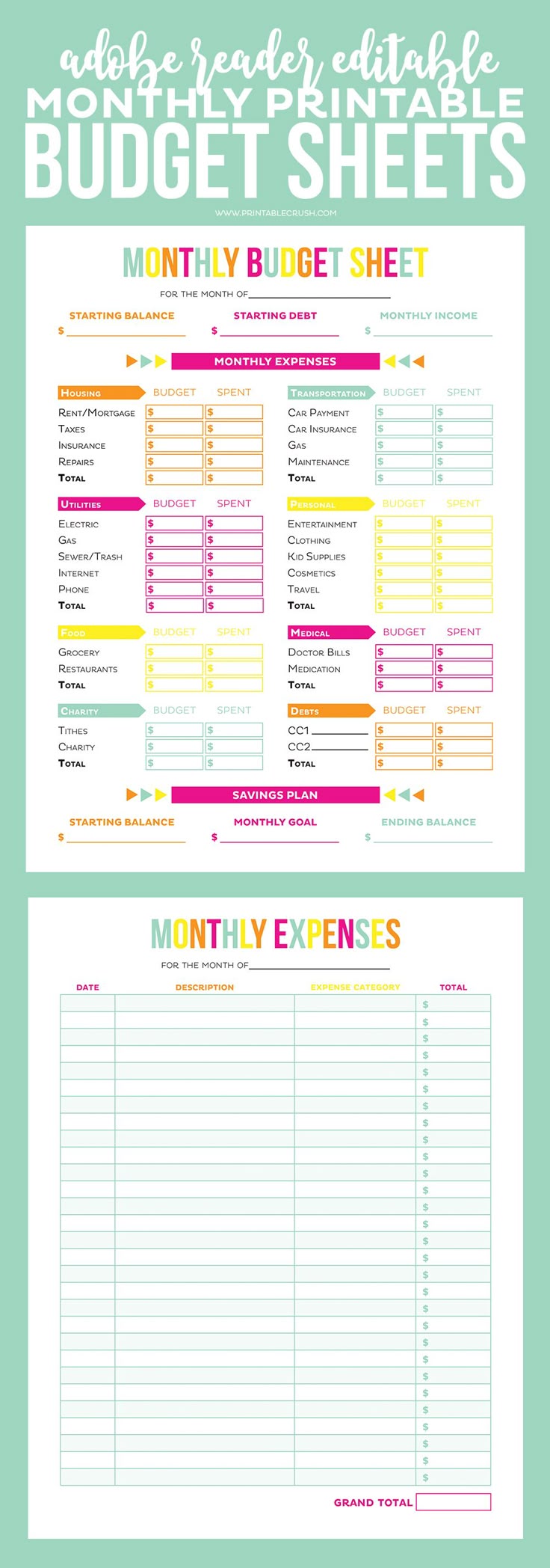 Get your finances in order with these Editable Printable Bud