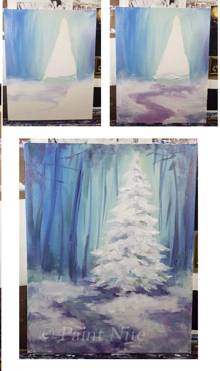 Snowy Pine - Easy Colors - White, Blue, Yellow, red Brushes 