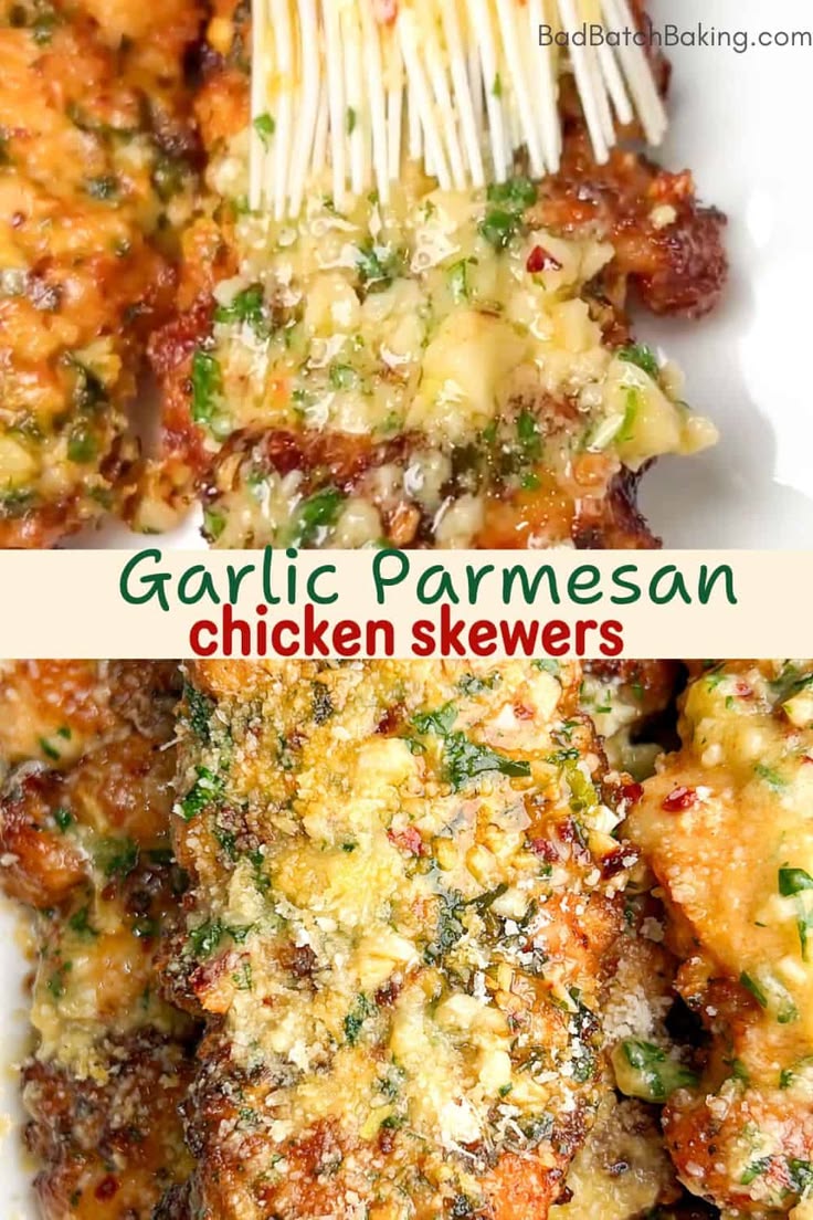 Garlic Parmesan Chicken Skewers - Bad Batch Baking