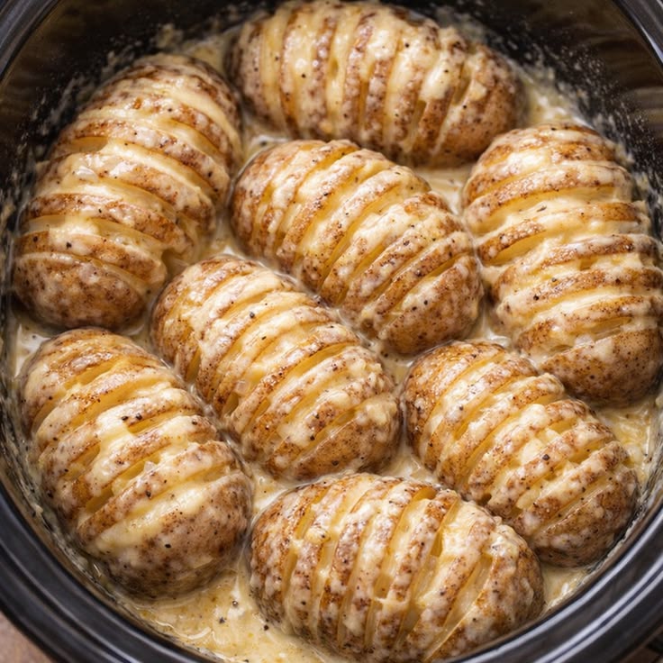 Toss raw accordion-cut russet potatoes in the crock and 3 se