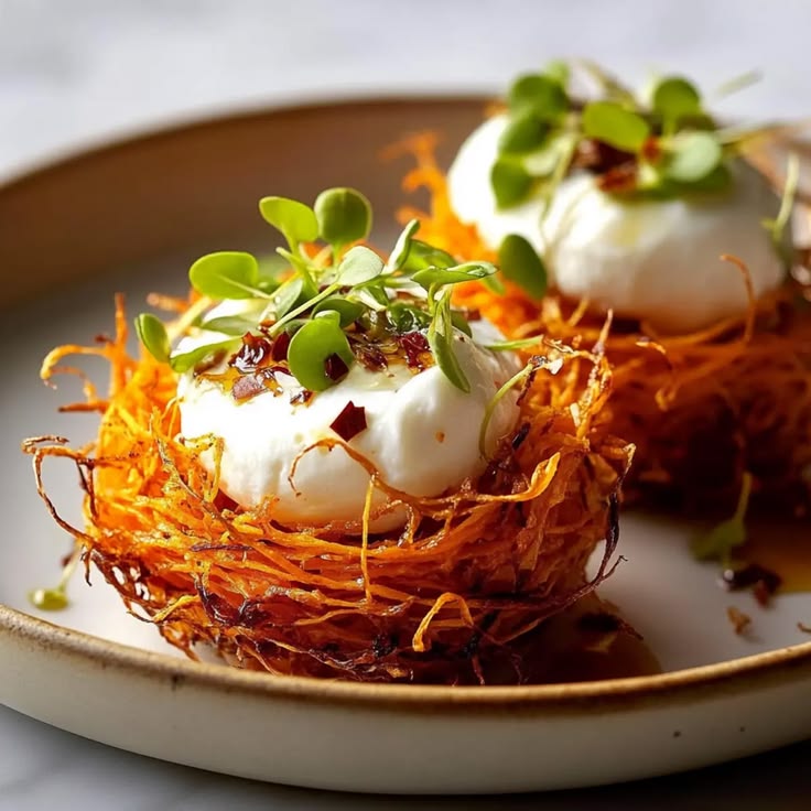 Irresistible Crispy Sweet Potato Nests with Burrata Bliss