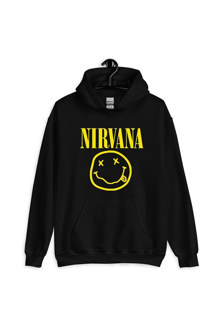 Yellow Smiley Face Nirvana Logo Hoodie, available in a varie