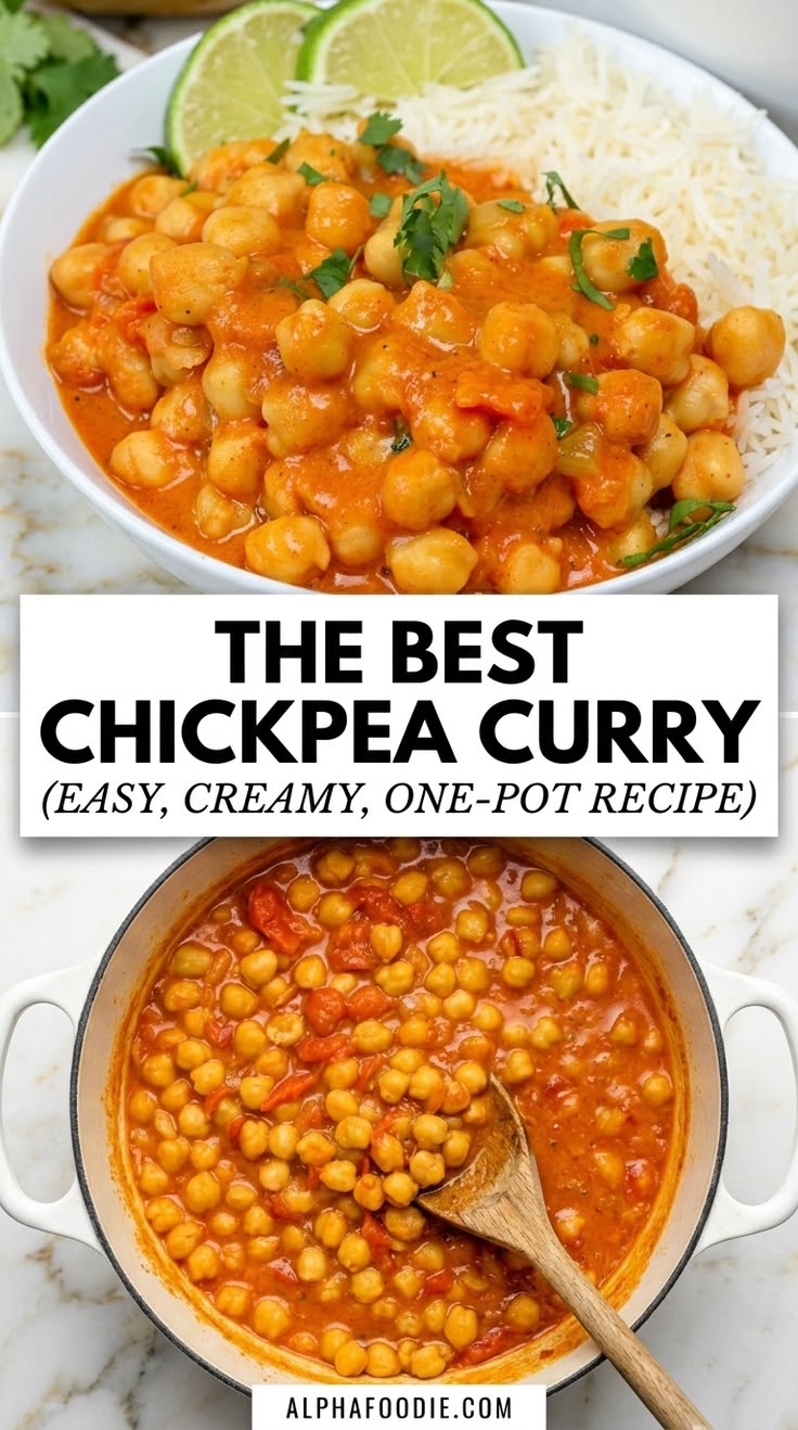 My spiced chickpea curry is made with chickpeas, crushed tom