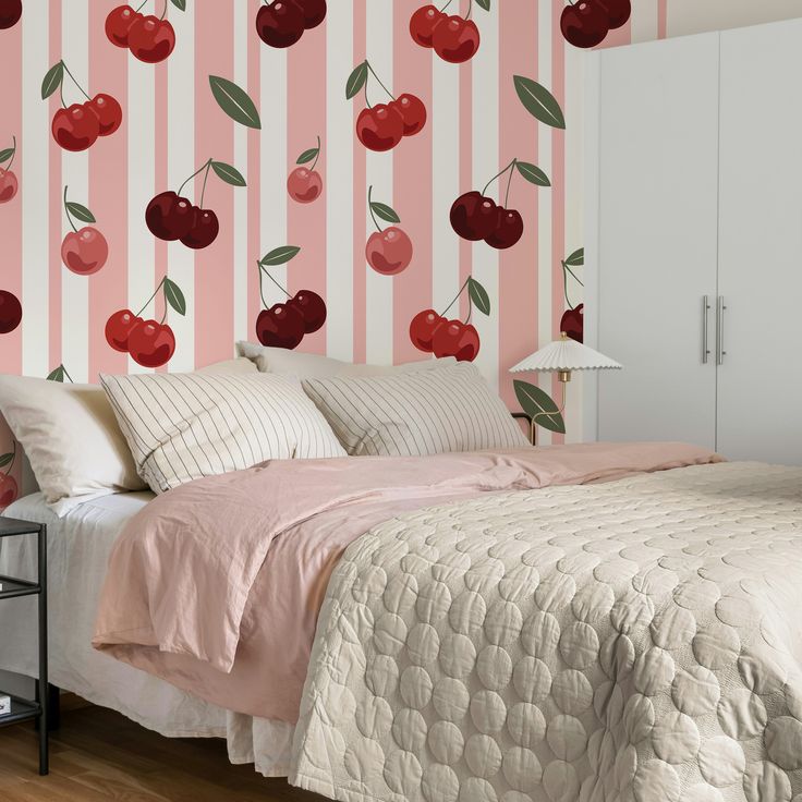 🍒 Fresh and vibrant cherry stripe wallpaper – perfect for a 