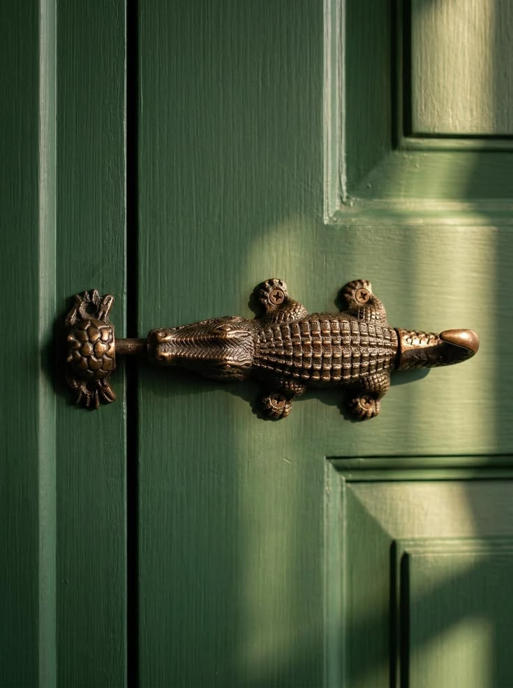 Brass Crocodile Door Latch Lock, Alligator Door Bolt Vintage