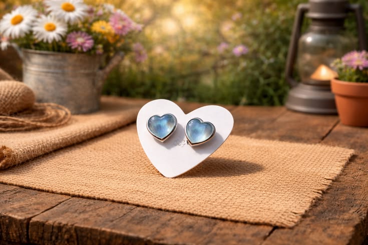🌊🩵✨ Aquamarine Heart 925 Sterling Silver Stud Earrings — Ser