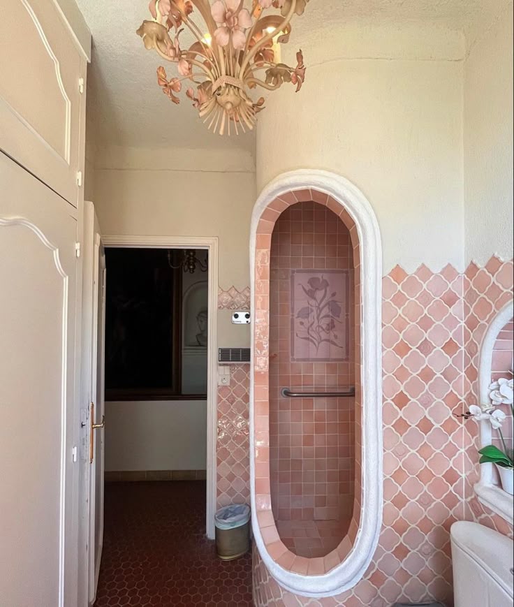 the most perfect pink tile shower