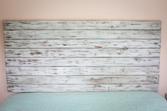 Rustic White FULL Size Headboard, Floating headboard, Distre