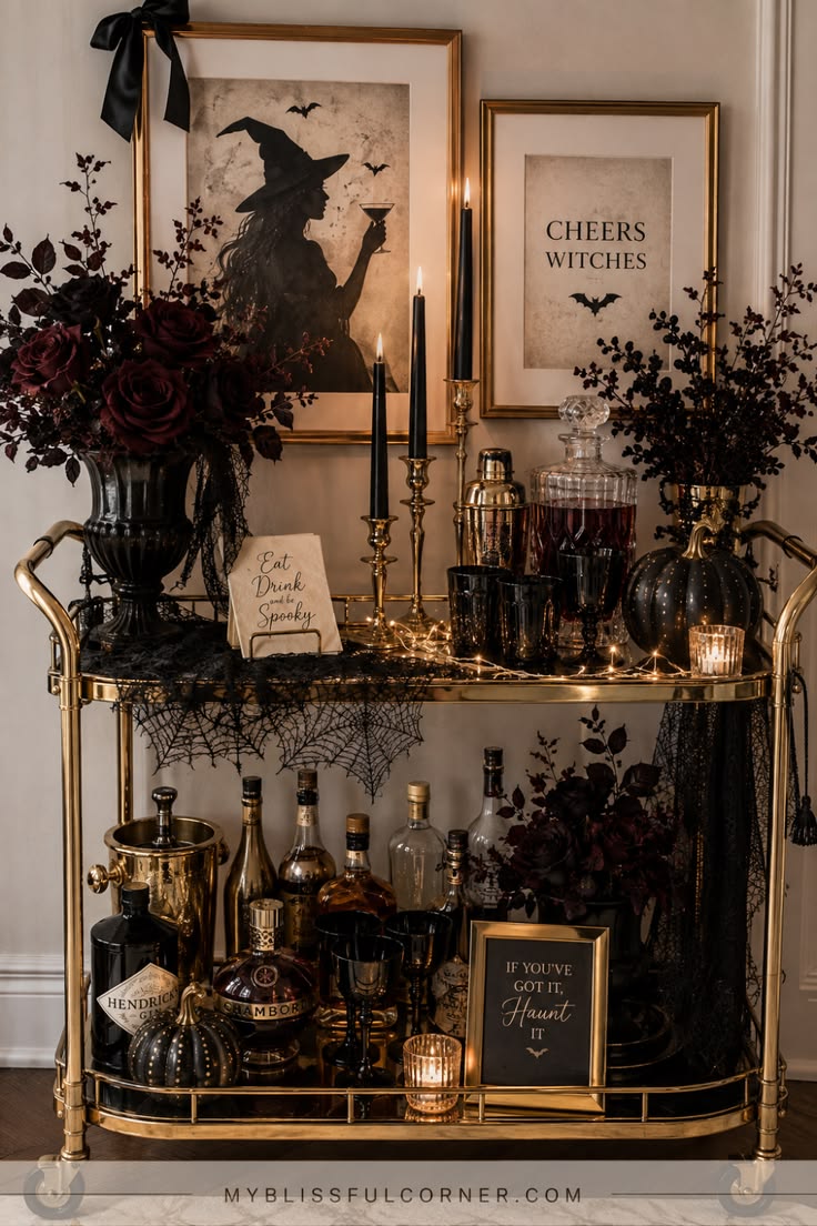 Create unforgettable Halloween party decor with a moody bar 