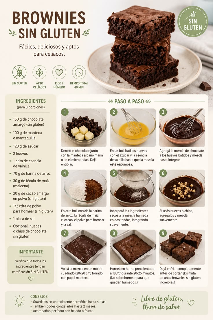 Receta sin gluten, brownies sin gluten, postre saludable, re
