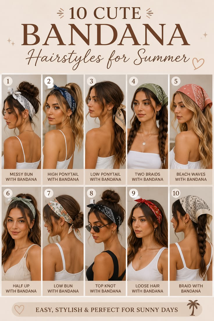 Looking for cute and effortless bandana hairstyles? 🌸 Save t