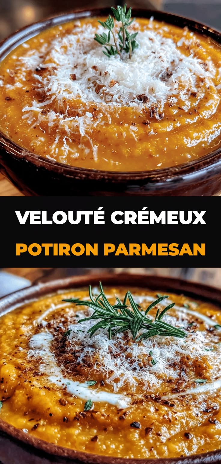 Velouté de potiron au parmesan, un dîner réconfortant prêt e