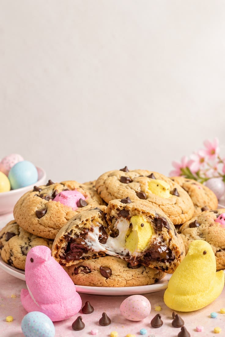 These Chocolate Chip Peep Stuffed Easter Cookies are soft, g