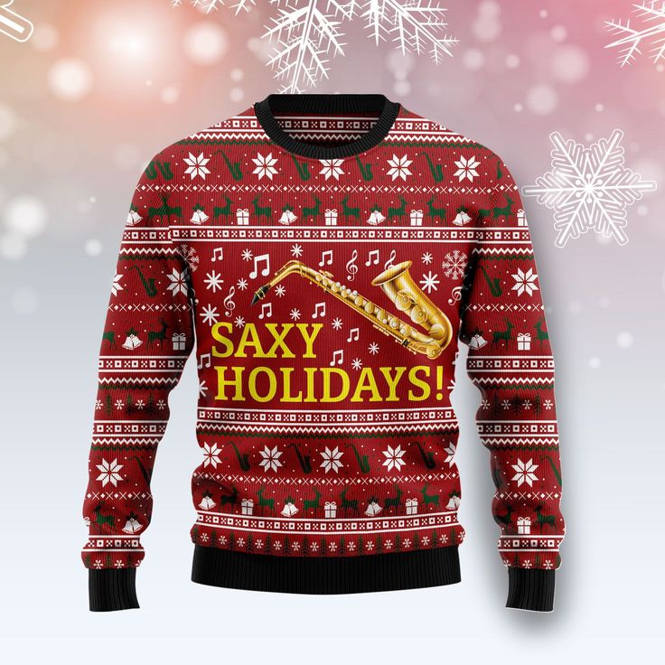 Saxy Holidays Saxophone Ugly Christmas Sweater   For Men   W