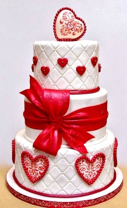 #Valentine's Day #cake red & white tufted fondant ToniK ⒷMin