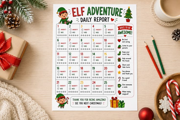 Elf Adventure Daily Report Printable | Christmas Elf Behavio