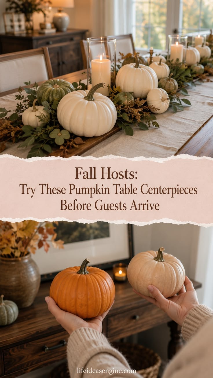Fall pumpkin table centerpieces can look warm and polished w