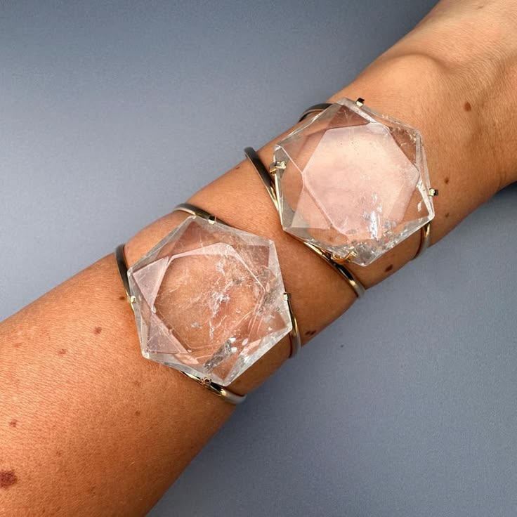 Medium Crystal Quartz Faceted Hexagon Statement Cuff Bracele
