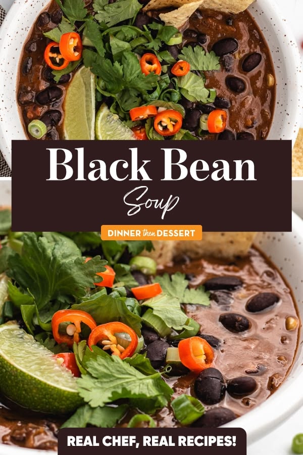 Black Bean Soup is an easy hearty, healthy vegetarian soup f