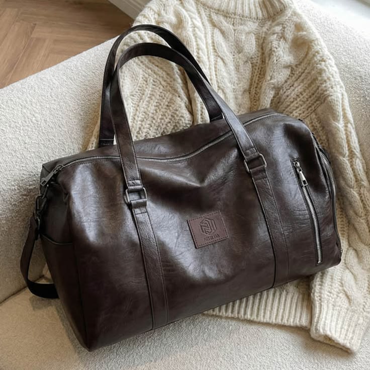 PU Leather Travel Bag with Shoe Pouch,Weekender Overnight Ba