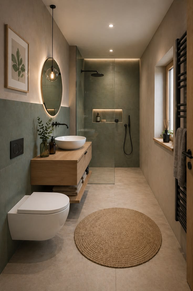 Inspire a minimalist bathroom with a walk-in shower, neutral