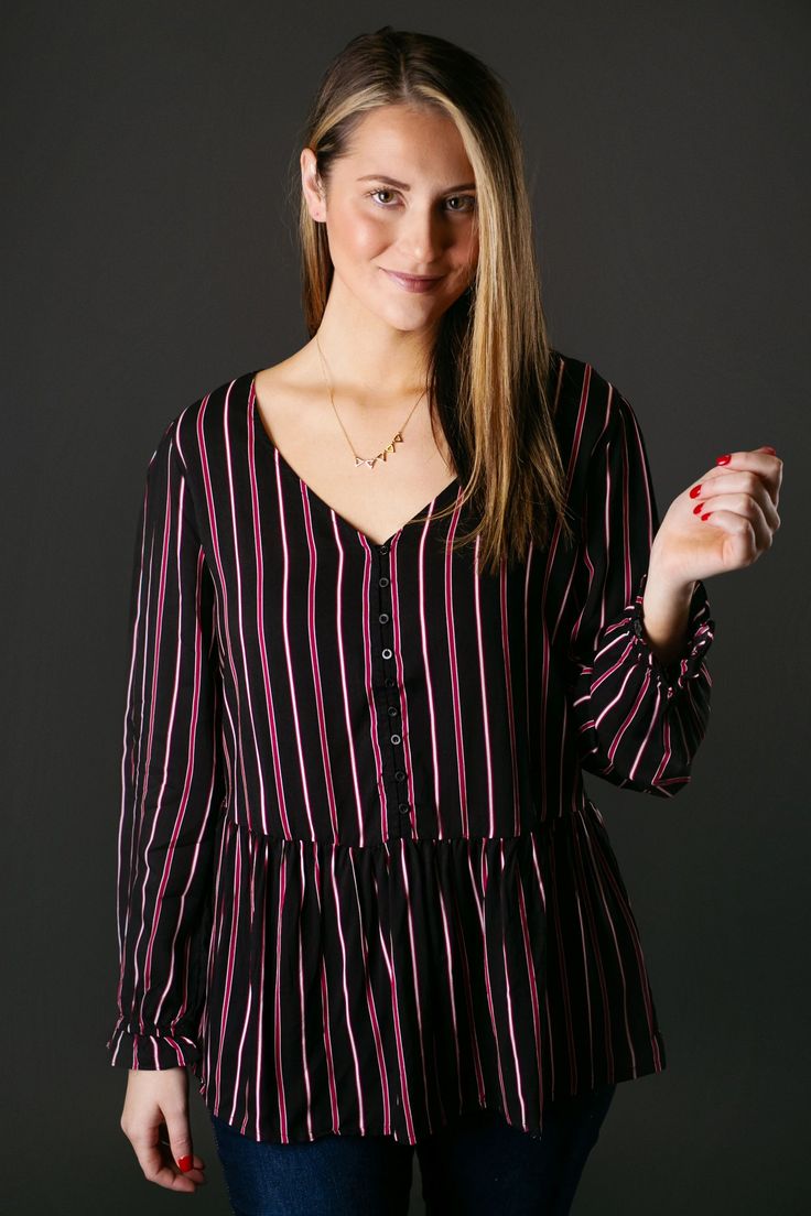 Multi Striped Business Blouse
