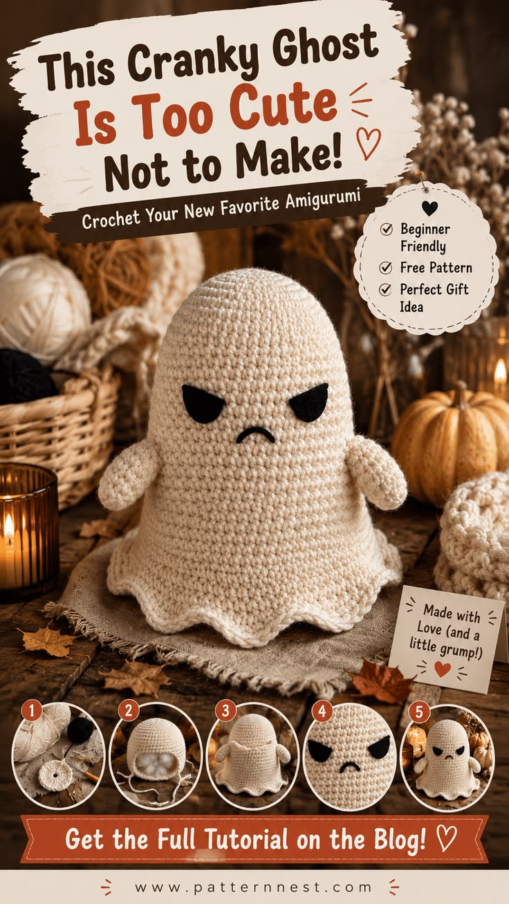 Crochet this hilarious Grumpy Ghost Amigurumi Pattern and ma