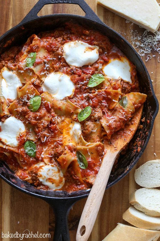 Easy skillet lasagna, ready in just 30 minutes! Recipe from 