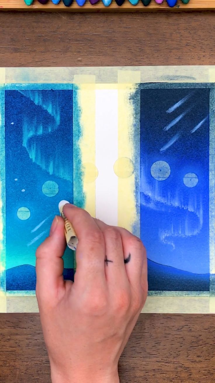 Dibujo con pasteles al óleo 🖍️ / Paisaje nocturno 🌙 / Aurora
