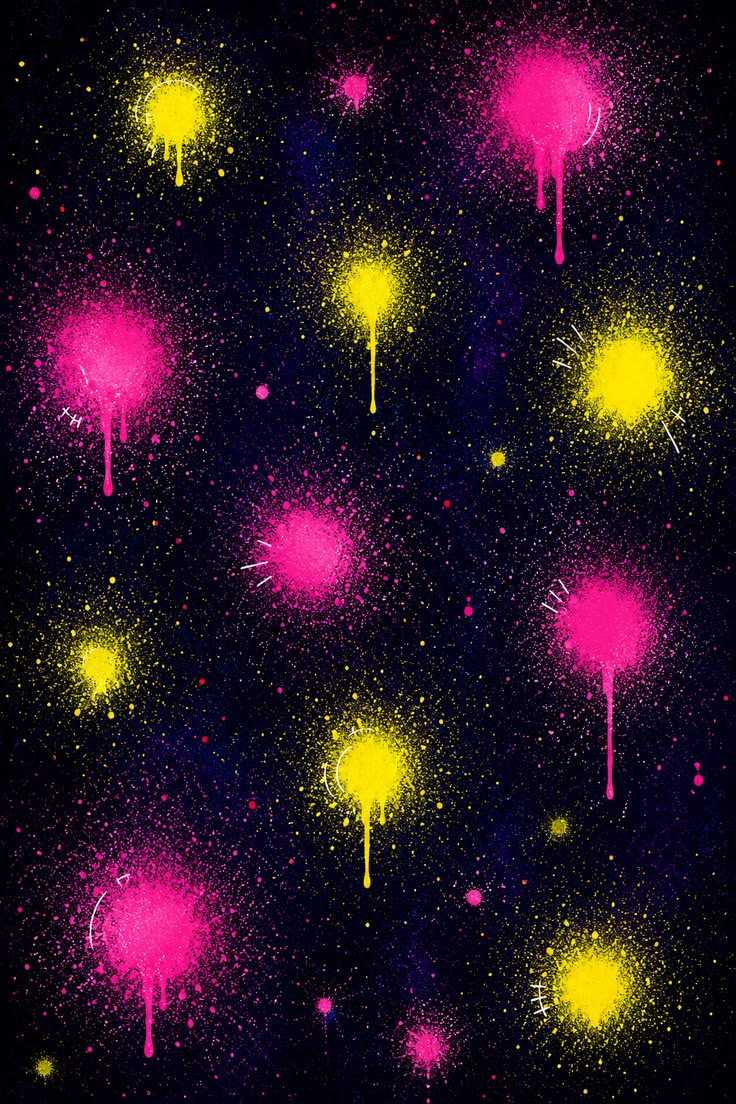 Neon pink and neon yellow burst across a deep night-sky back