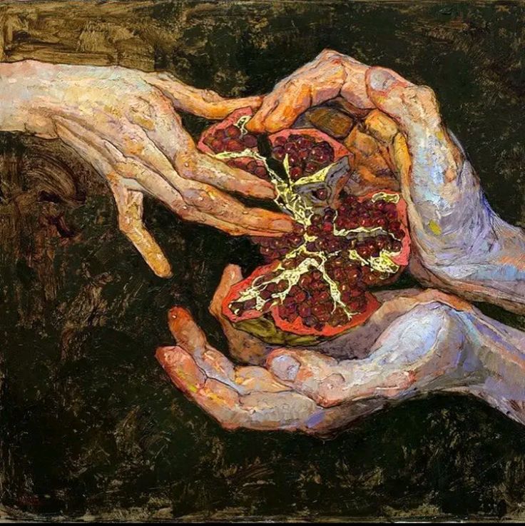 art pomegranate hands expressionistic aesthetic