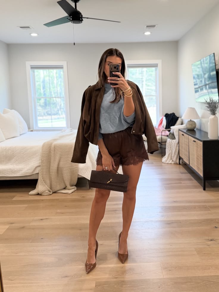 Night out 

• ootd, amazon find, satin lace shorts, cashmere