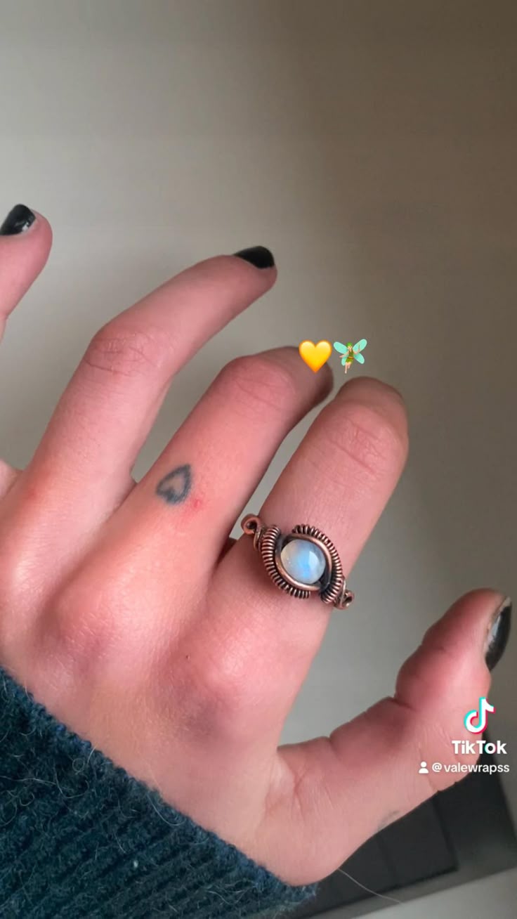 Rainbow moonstone copper wired new ring