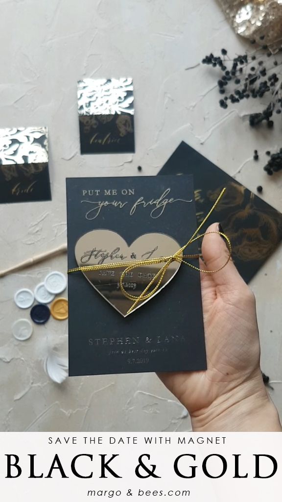 save the date - black and gold with magnet  #magnet #savethe