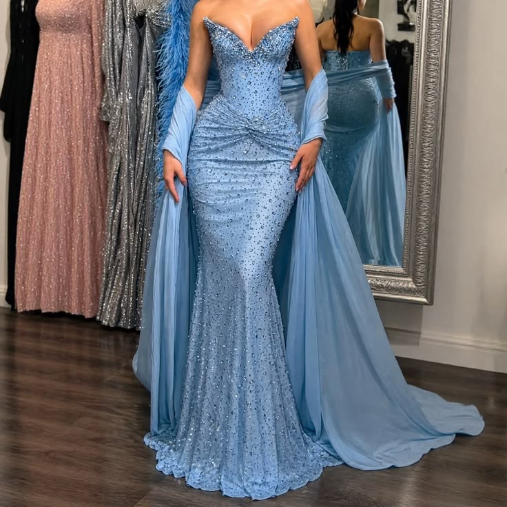 Serene Hill 2026 Luxury Ice Blue Mermaid Evening Dress Sweet