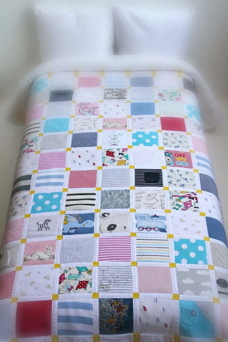 Yellow, blue, pink, dots, stripes handmade patchwork keepsak