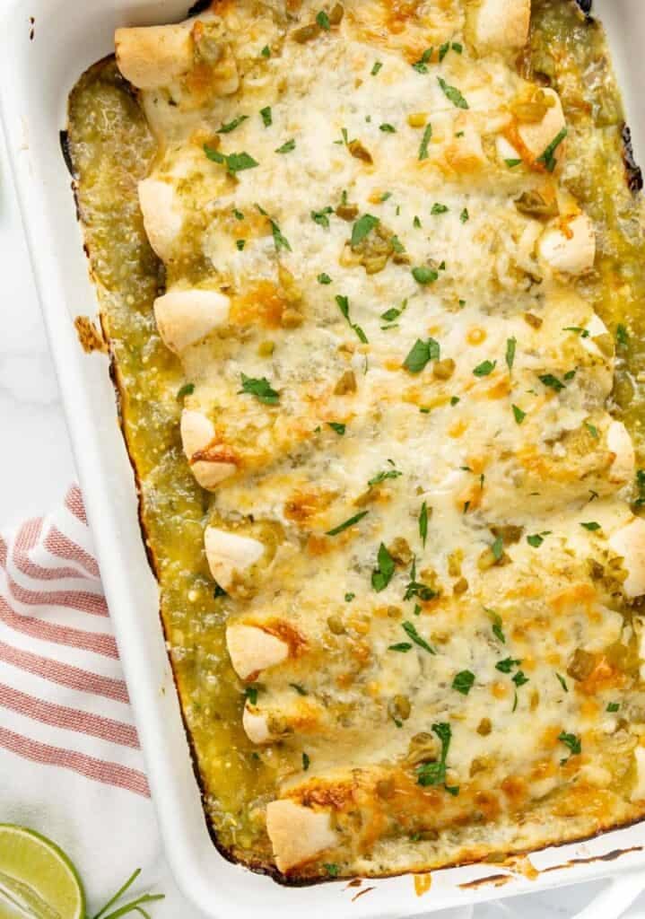 Green Chile Chicken Enchiladas- The best chicken enchiladas 