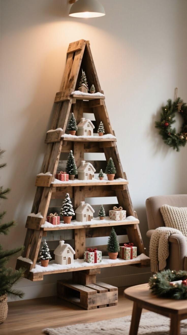 DIY wooden pallet Christmas tree ideas for cozy indoor decor