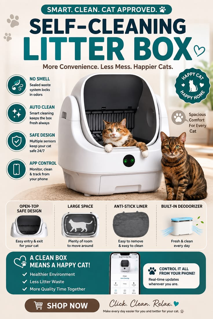 Tired of cleaning your cat’s litter box every day? 🐱✨ A self