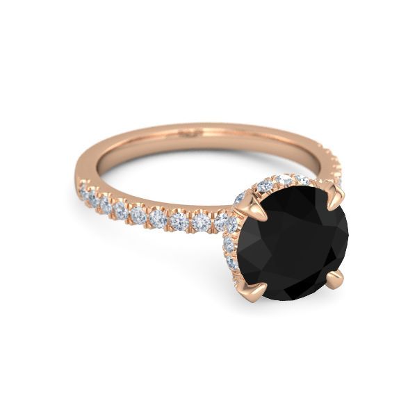 Round Black Onyx 14K Rose Gold Ring with Diamond | Carrie Ri