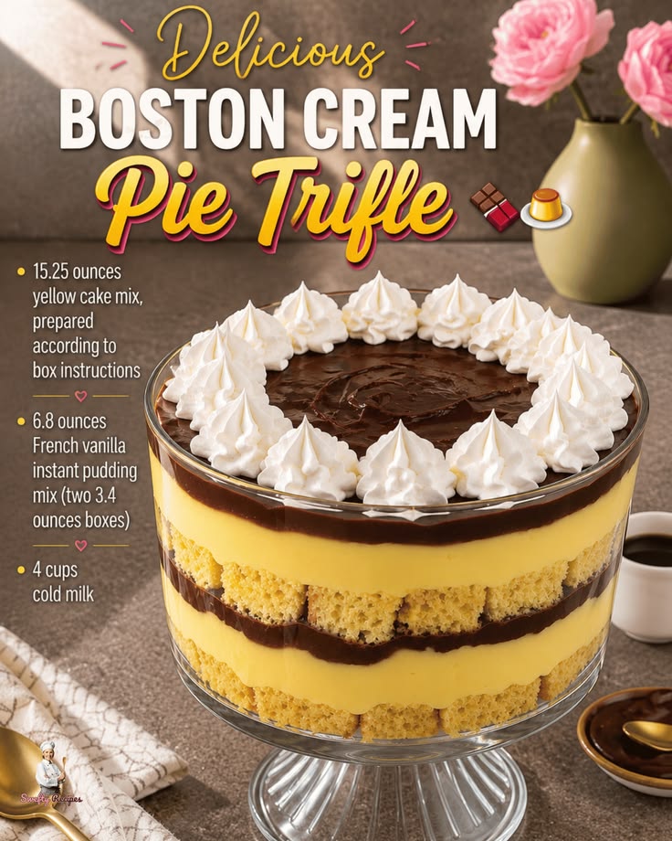 Delicious Boston Cream Pie Trifle 🍫🍮

A show-stopping trifle