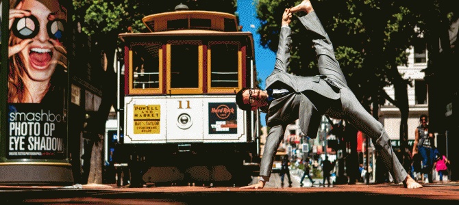 SF. Trolley Car. Vashistasana. Suit and Tie. Wanderlust High