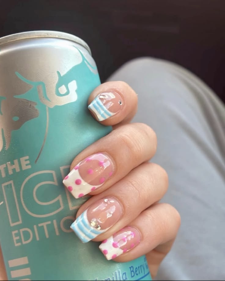 Red bull, nails, pink and teal, y2k, 2000, instagram, #fyp