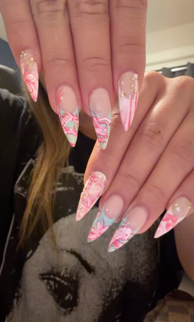 #pinknails #tealaesthetic #teal #dragonnails #fashion #baddi