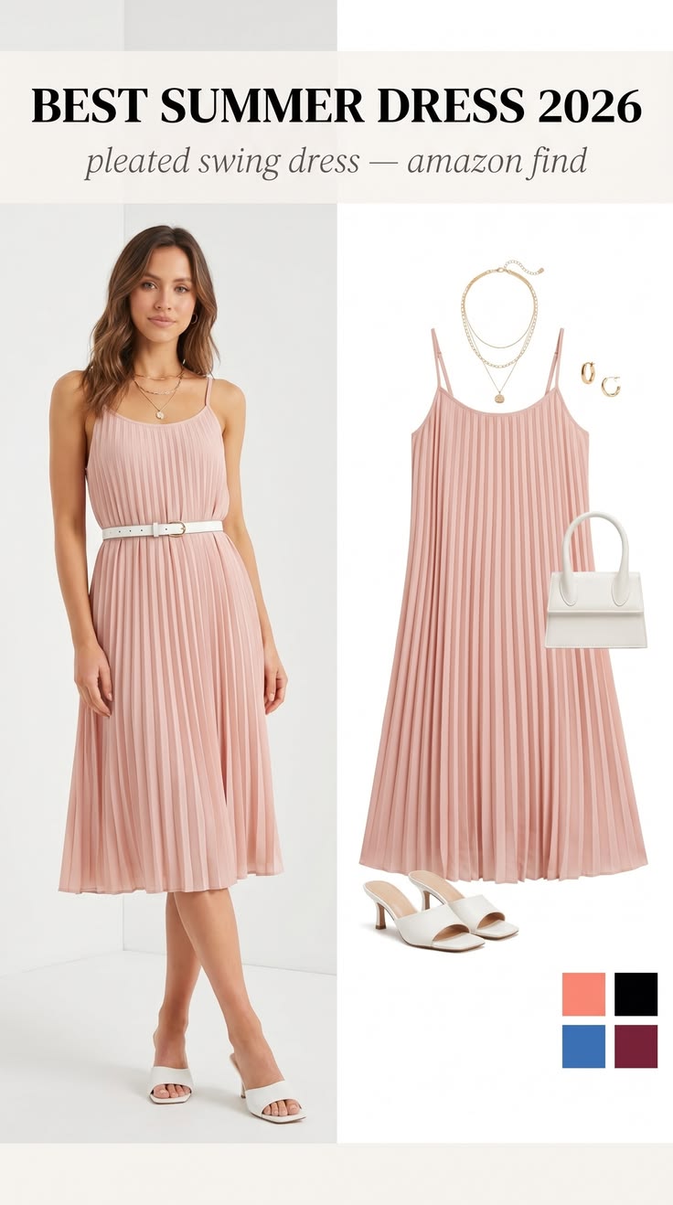 This pleated spaghetti strap swing dress is the summer dress