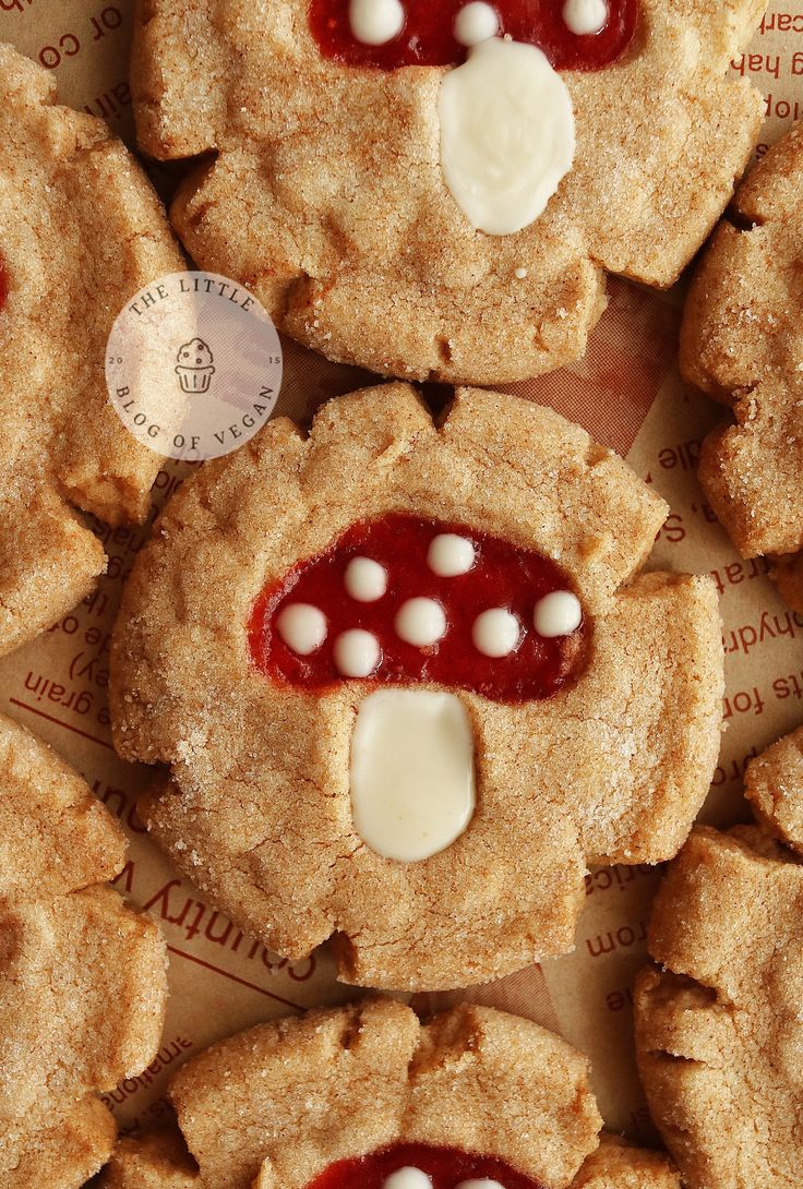 Close up of vegan toadstool cookies.