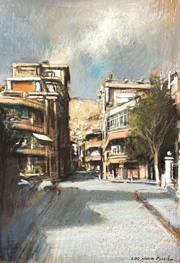 Cuadro realista de las calles de Damasco Moderno por Mazen B