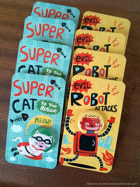Super Cat and Evil Robot badges